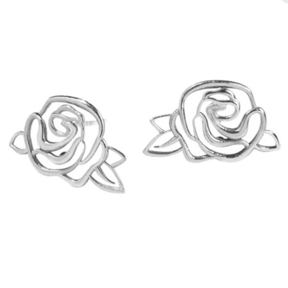 EACH JEWELS “Shoshana” Silver & Brass Rose Stud Earrings (NEW & BEAUTIFUL!) - Picture 1 of 5